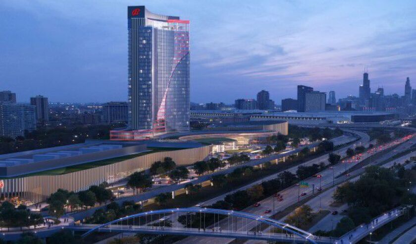 How a Bally’s casino might look if built at a truck marshaling yard near McCormick Place.