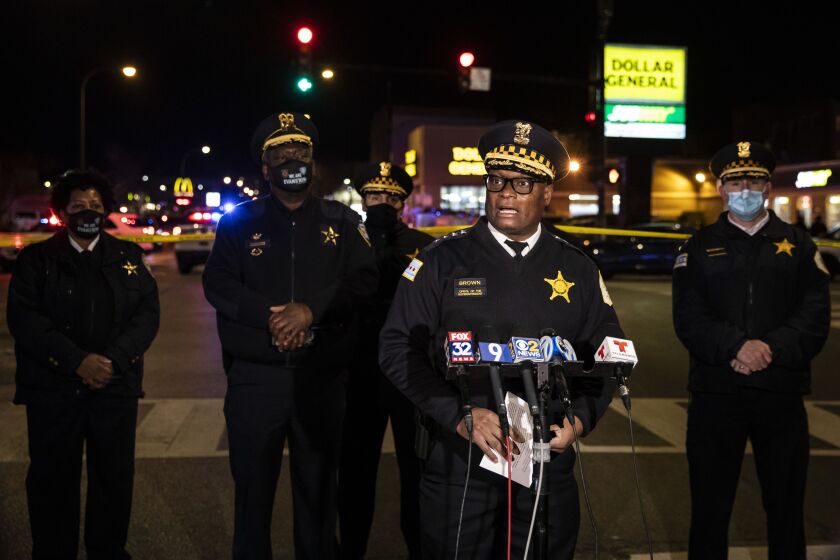 Chicago Police Supt. David Brown speaks to reporters on Howard near Western after a gunman went on a shooting spree before Evanston police killed the man during a shootout in the area Saturday night.