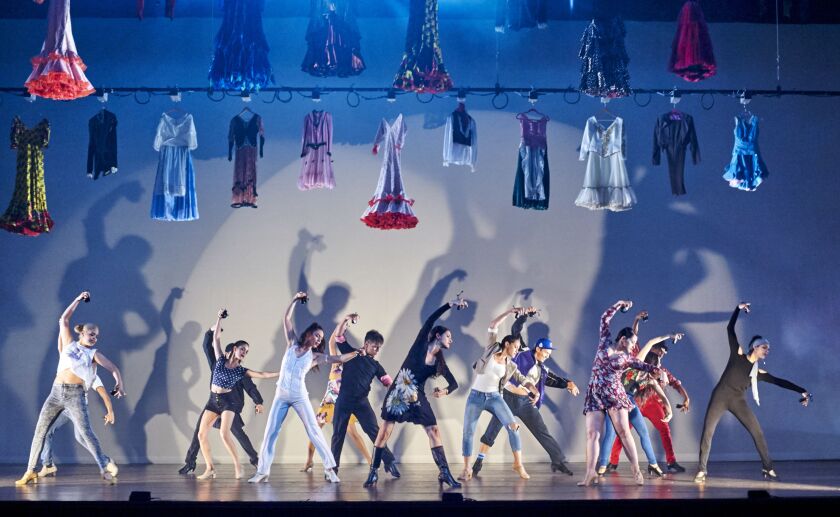 A scene from Angel Rojas’ “De Falla Out of the Box,” one of the works featured on Ensemble Espanol Spanish Dance Theater’s program at the Auditorium Theatre. | Dean Paul
