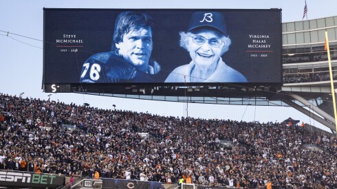 The Chicago Bears honor Steve McMichael and Virginia Halas McCaskey before the Bears take on the Minnesota Vikings at Soldier Field on Sept. 8.