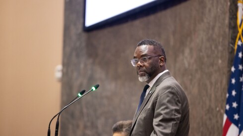 Mayor Brandon Johnson listens to comments during a City Council meeting held at City Hall in The Loop, Friday, Nov. 14, 2025.