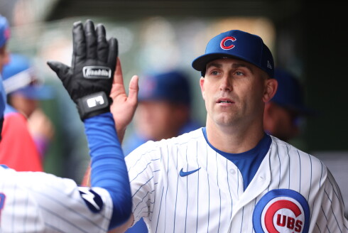 Cubs pitcher Matthew Boyd high fives teammates after being removed from the game against the Angels during the sixth inning on April 1 at Wrigley Field.