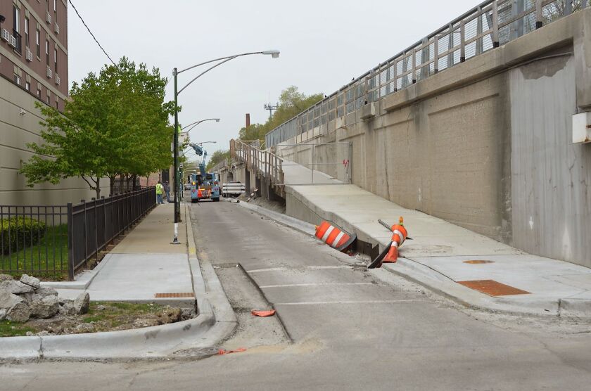 <small><strong>An entrance is being constructed to the Bloomingdale Trail near Spalding and Bloomingdale. | Mitch Dudek/Sun-Times</strong></small>