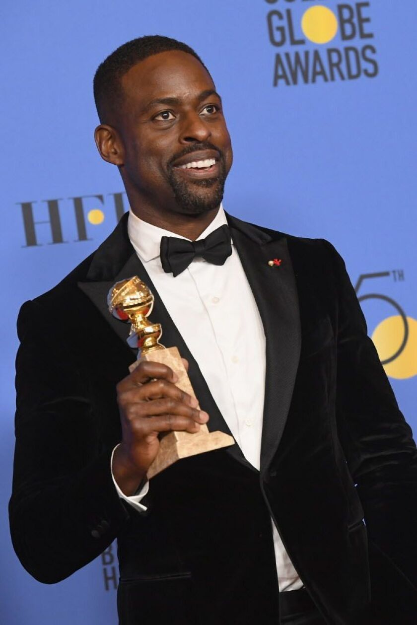 Actor Sterling K. Brown holds his award for Best Performance by an Actor In A Television Series Drama in ‘This Is Us’ in the press room during The 75th Annual Golden Globe Awards at The Beverly Hilton Hotel on January 7, 2018 in Beverly Hills, California.